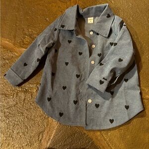 SHEIN Young Girl Heart Print Corduroy Blouse